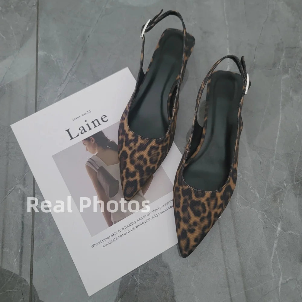 FEDONAS Ins Women Kitten Heels Slingbacks Sandals Leopard Genuine Leather Pointed Toe Party Wedding Shoes Woman Quality Pumps