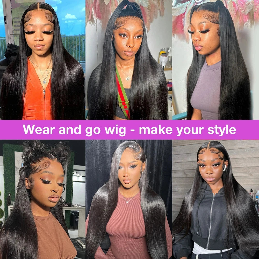 Bone Straight 38 Inch 13x4 Lace Front Wig Human Hair Wigs 250Densit HD Transparent Lace 13x6 Brazilian Human Hair Wigs For Women