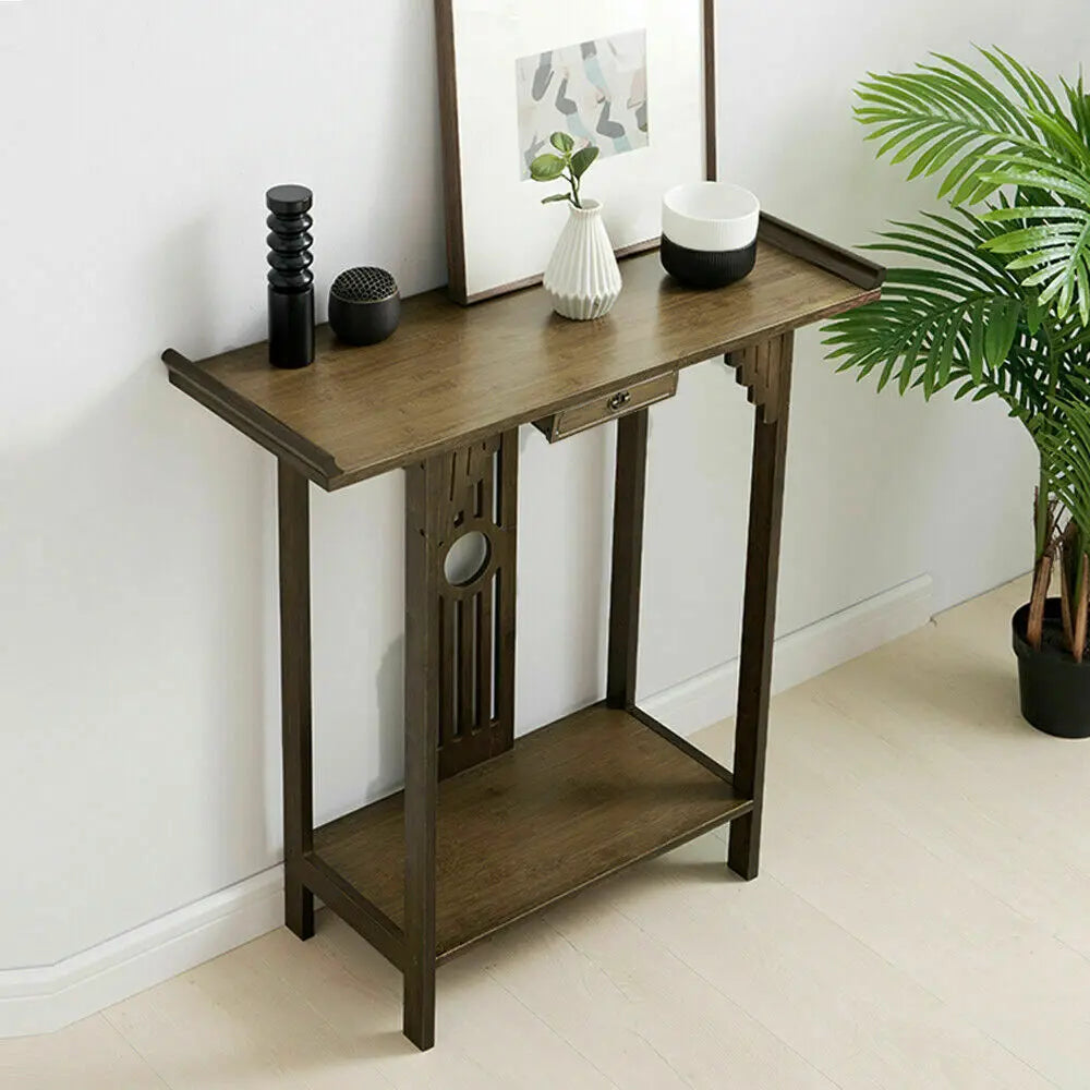 Chinese Style Hall Console Table Accent Table Entryway with Drawer Storage Shelf Wood Furniture