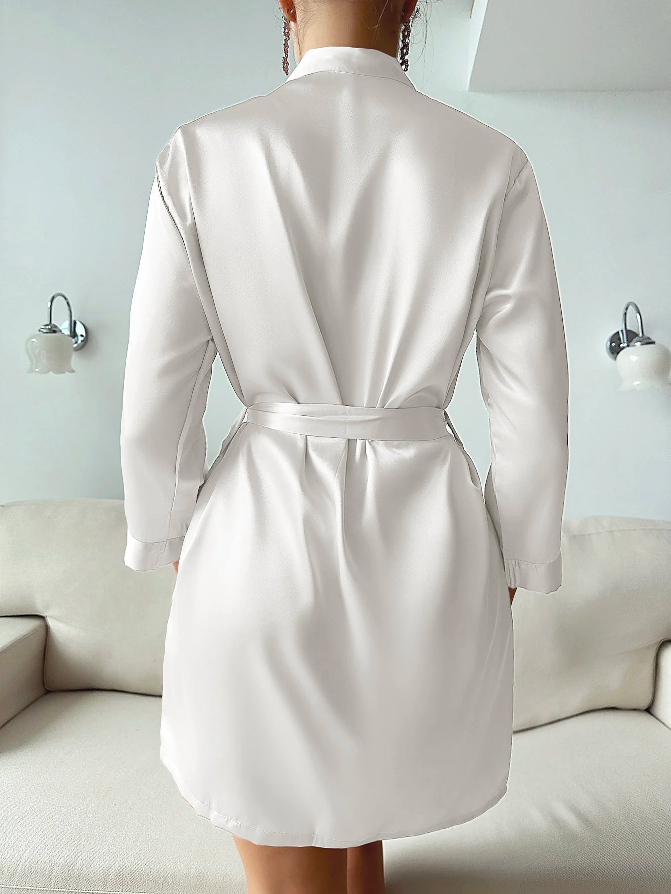 Pajamas women summer European and American ladies lace-up bathrobe sexy morning gown home dress can wear ice silk robe