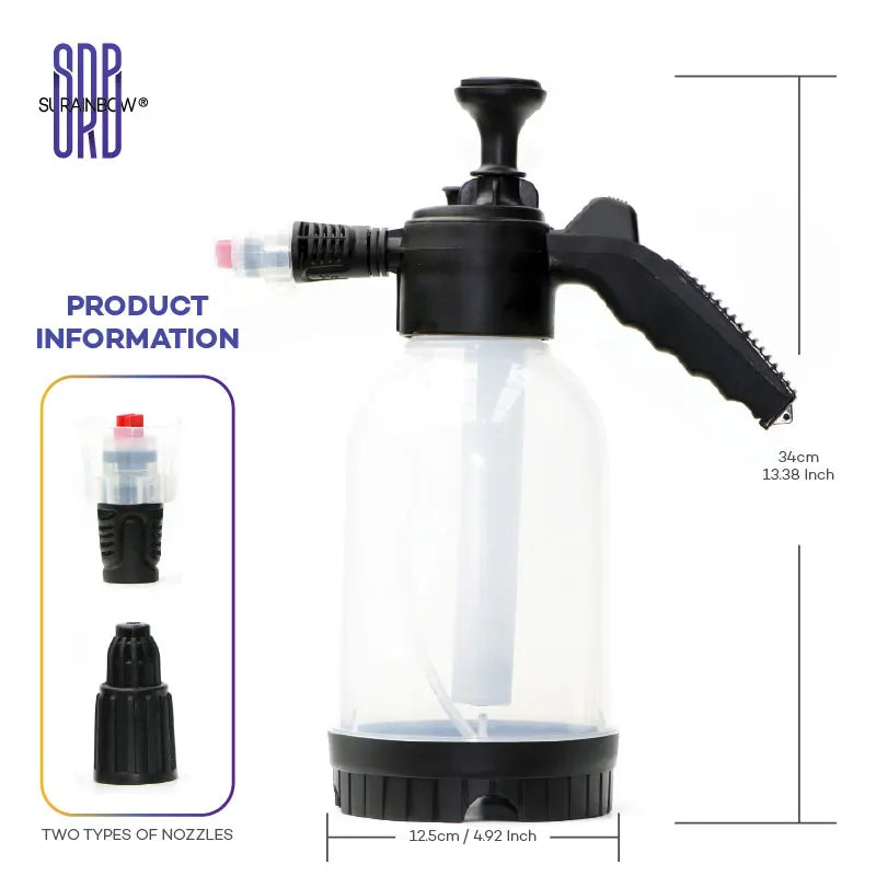 Continuous Hand Pump Pressure Sprayer, Hand held Garden Sprayer for Home, Lawn, Garden, Car Detailing and More, 2 L / 0.5 Gallon