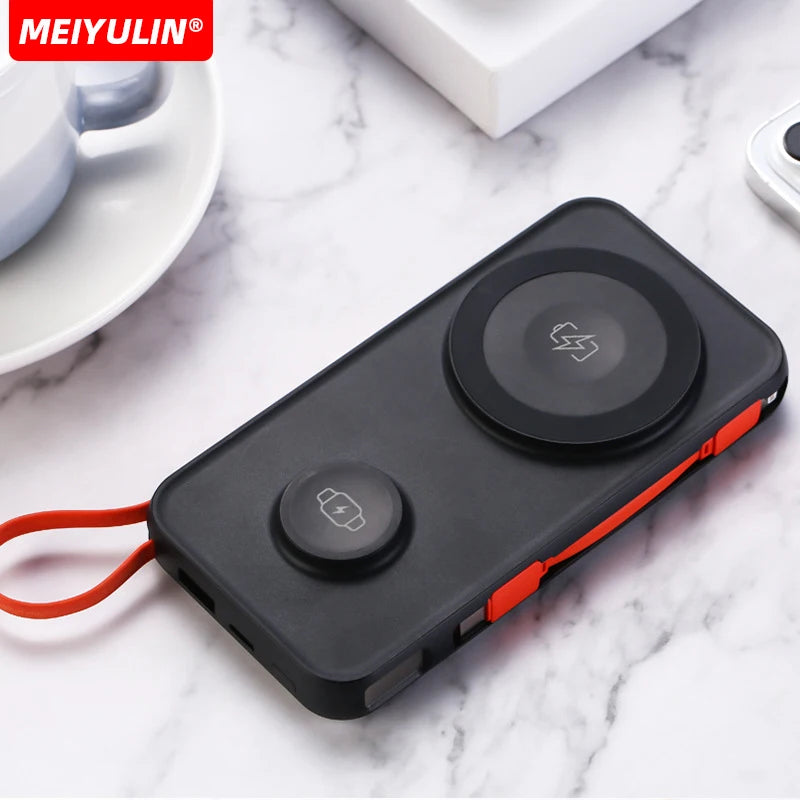10000mAh Magnetic Wireless Power Bank With Cable Portable USB C Fast Charging External Battery For IPhone 15 Samsung Apple Watch