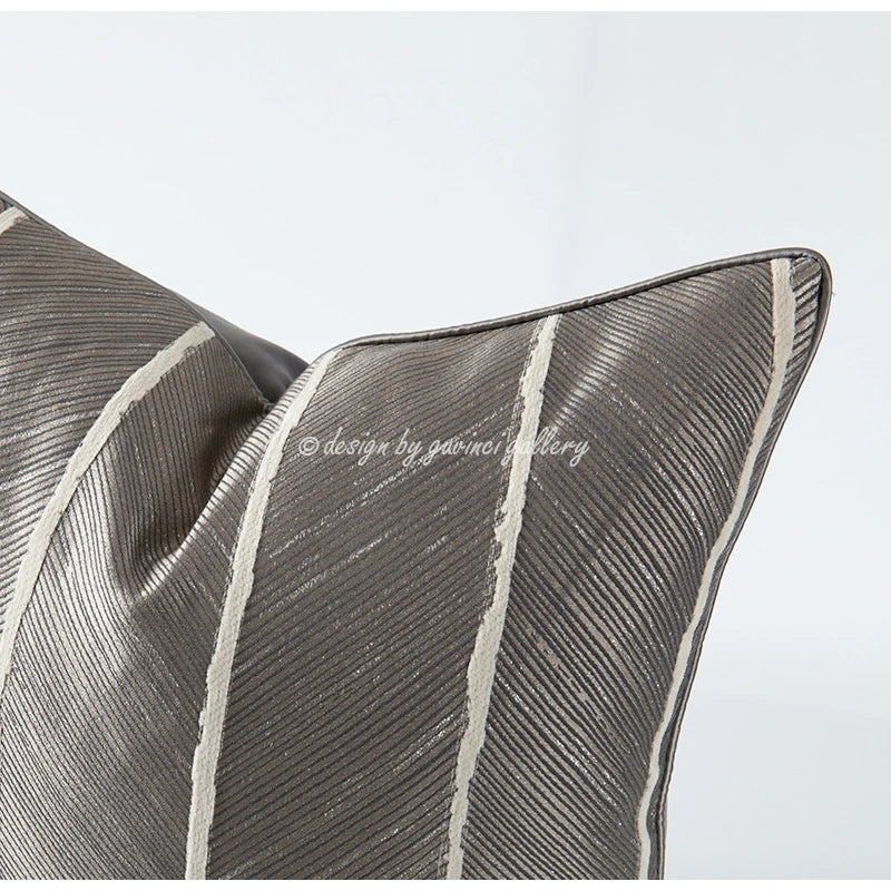 GUVINCI GALLERY Modern Simplicity Beige White Cushion Cover Herringbone Pattern Jacquard Pillowcase For Living Room Sofa Bedroom
