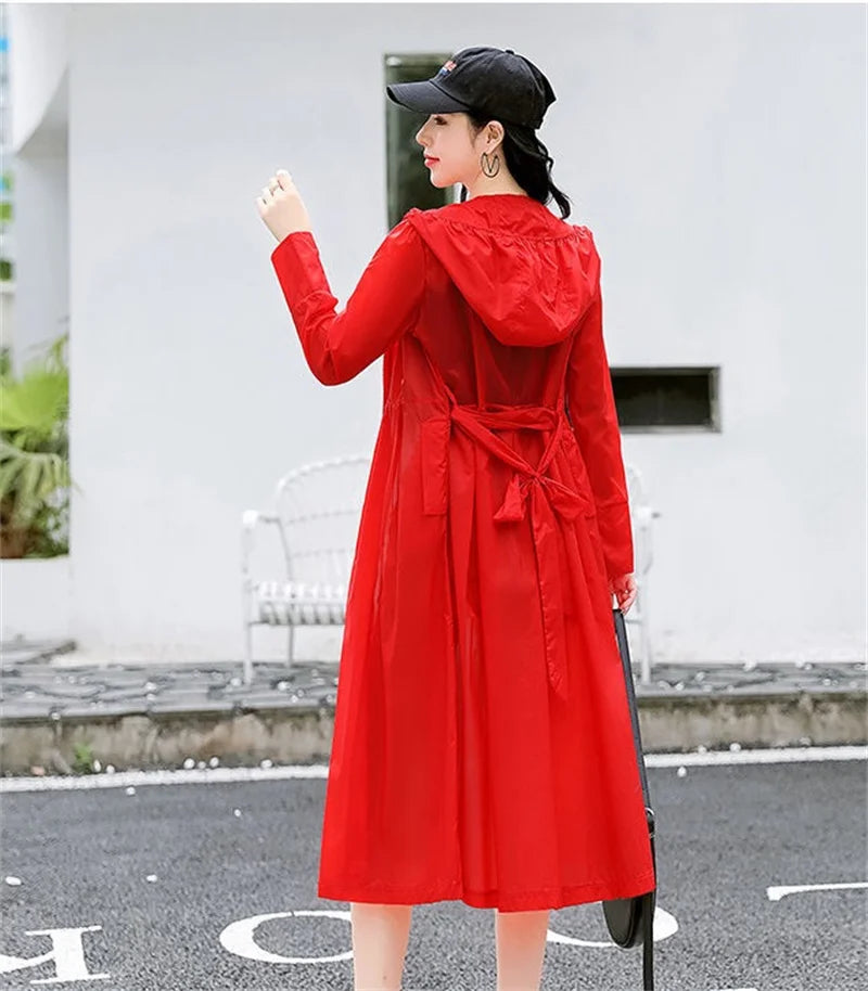 2025Spring Summer New Sunscreen Jacket Ladies Loose Hooded Windbreaker Western-Style Long Sun Protection Clothing Coat Women Top