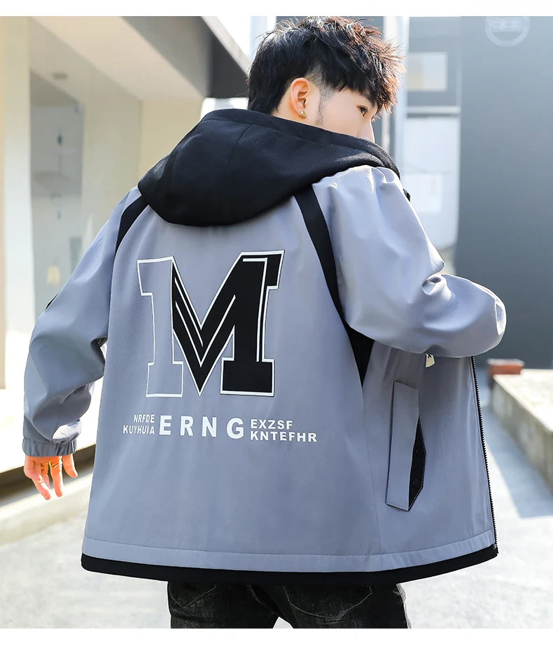 Fashion Spring Autumn Casual Hooded Jacket For Men's Loose Coat Hip Hop Streetwear Zipper Windbreaker Youth Outdoor Top Clothing