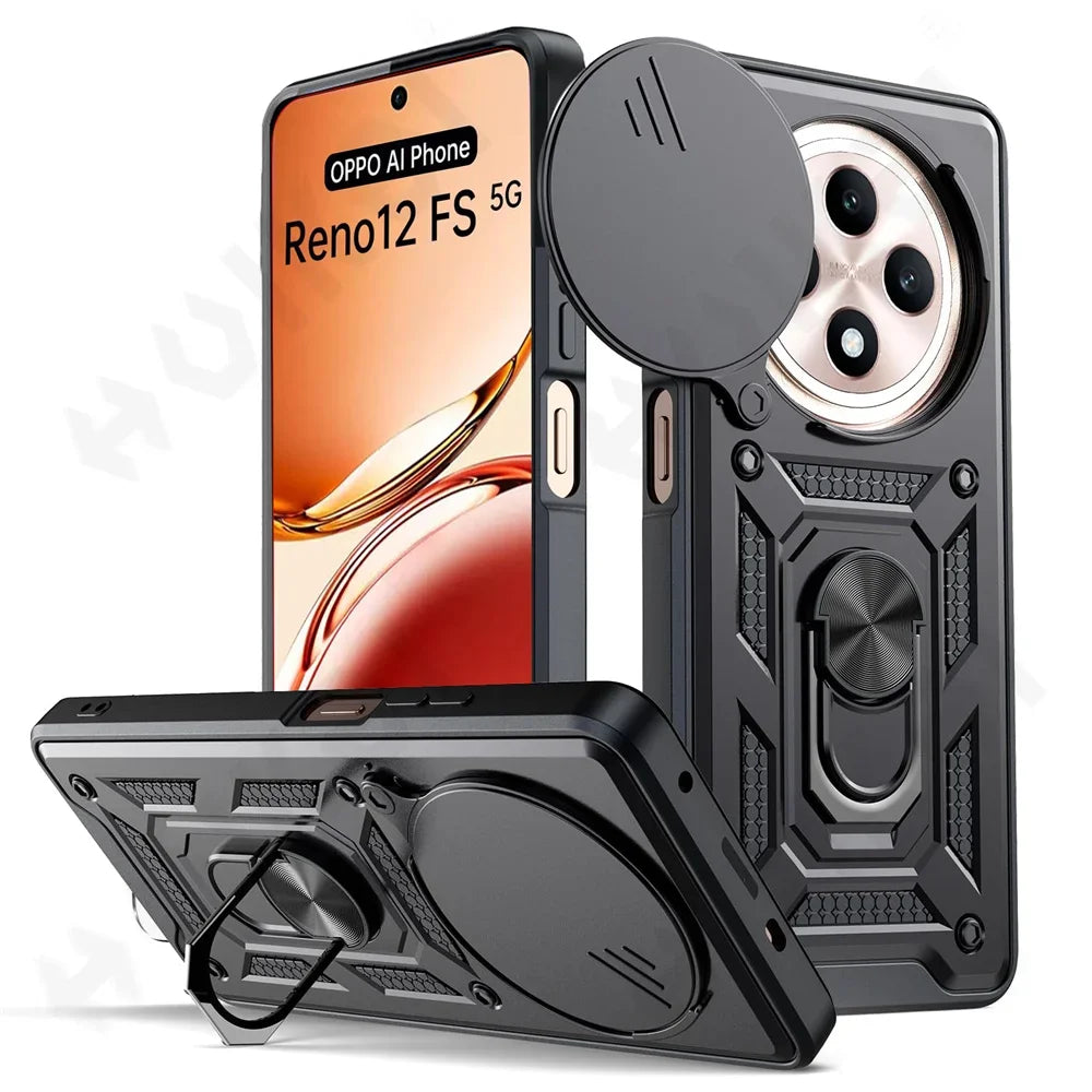 Case for OPPO Realme 13 12 Pro Plus Reno 12 Pro 12F Camera Lens Phone Case Ring Stand Armor TPU Antill Silicone Rotate Cover