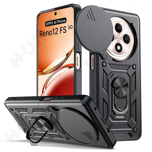 Case for OPPO Realme 13 12 Pro Plus Reno 12 Pro 12F Camera Lens Phone Case Ring Stand Armor TPU Antill Silicone Rotate Cover