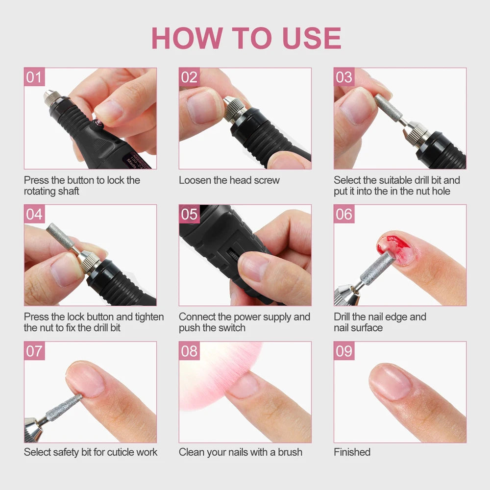 LULAA Strong Electric Nail Sander Nail Drill Machine Grinding Equipment Milling Cutter For Manicure Pedicure Polishing Tools