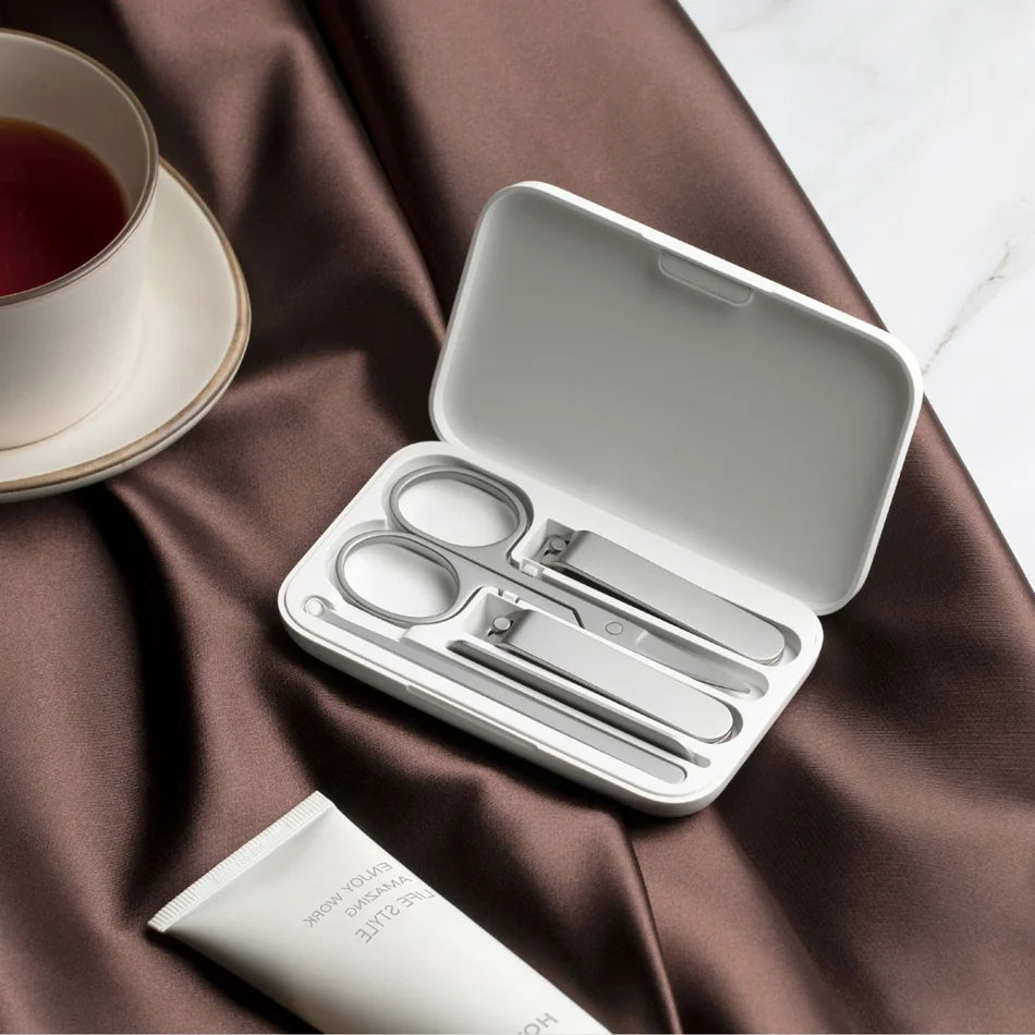 XIAOMI Mijia nail clipper five-piece set white high-quality stainless steel magnetic absorption simple five-piece set portable