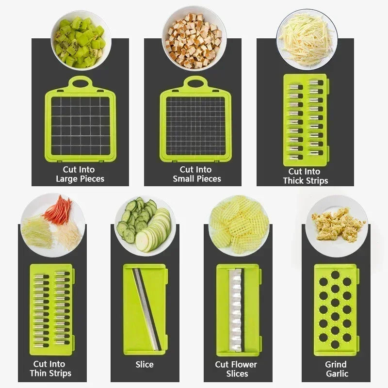 Hot 14/16 in 1 Multifunctional Vegetable Chopper Slicer Shredder with Basket Fruit Slicer Potato Shredder Carrot Grind Gadgets