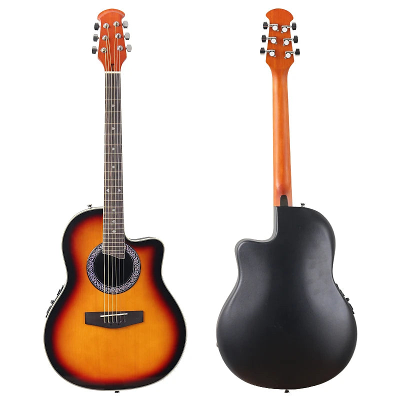 Ovation Model 41 Inch Round Back Electric Acoustic Guitar Cutaway Design 6 Strings Folk Style With Pick Up