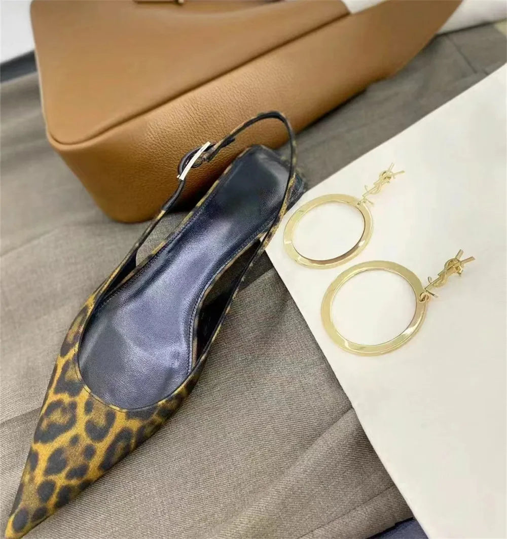 FEDONAS Ins Women Kitten Heels Slingbacks Sandals Leopard Genuine Leather Pointed Toe Party Wedding Shoes Woman Quality Pumps