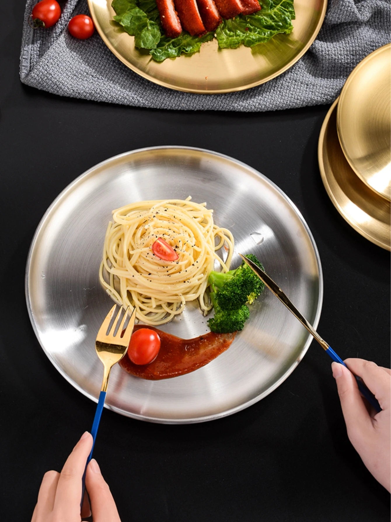 Plate tray, dining tray, steak plate, barbecue plate, Korean stainless steel circular barbecue plate