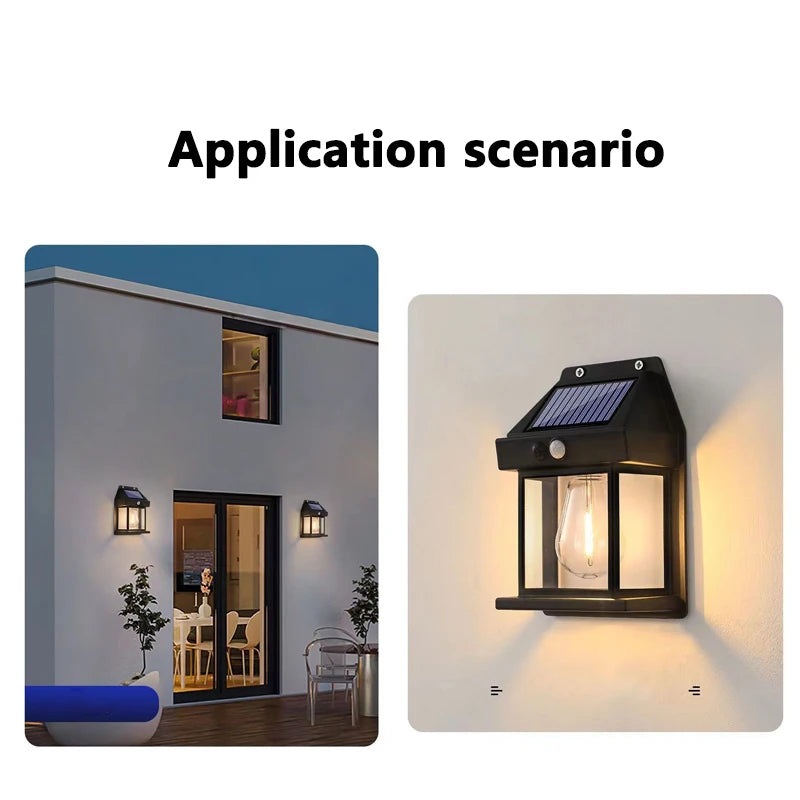 Outdoor Solar Tungsten Wall Light with Motion Sensor IP65 Waterproof LED Safety Light for Patio Outdoor Deck Porch Barn Balcony