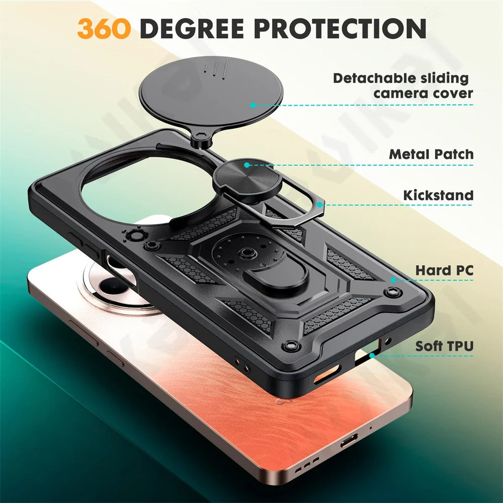 Case for OPPO Realme 13 12 Pro Plus Reno 12 Pro 12F Camera Lens Phone Case Ring Stand Armor TPU Antill Silicone Rotate Cover
