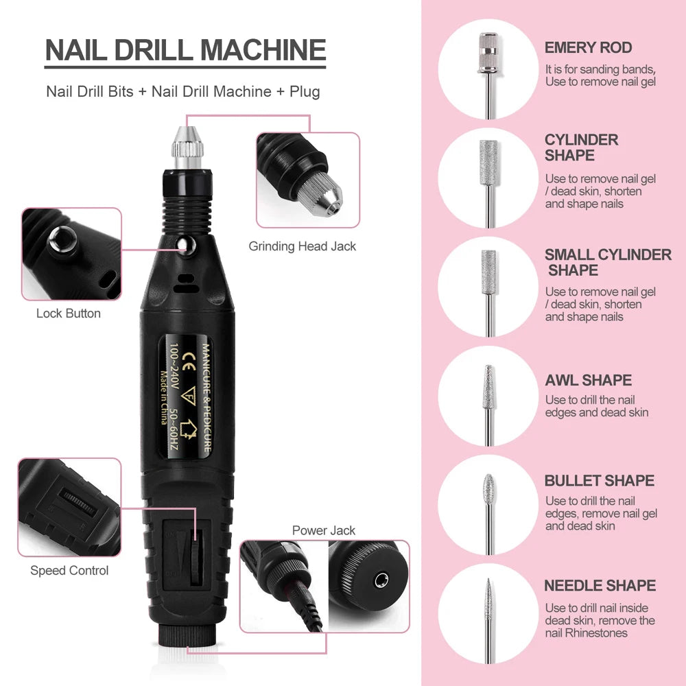 LULAA Strong Electric Nail Sander Nail Drill Machine Grinding Equipment Milling Cutter For Manicure Pedicure Polishing Tools