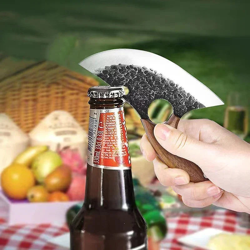 Barbecue Knife Can Open Bottle Cleaver Meat Fruit Vegetables Utility Boning Knife Kitchen Chef  Knives Wooden Handle With Sheath