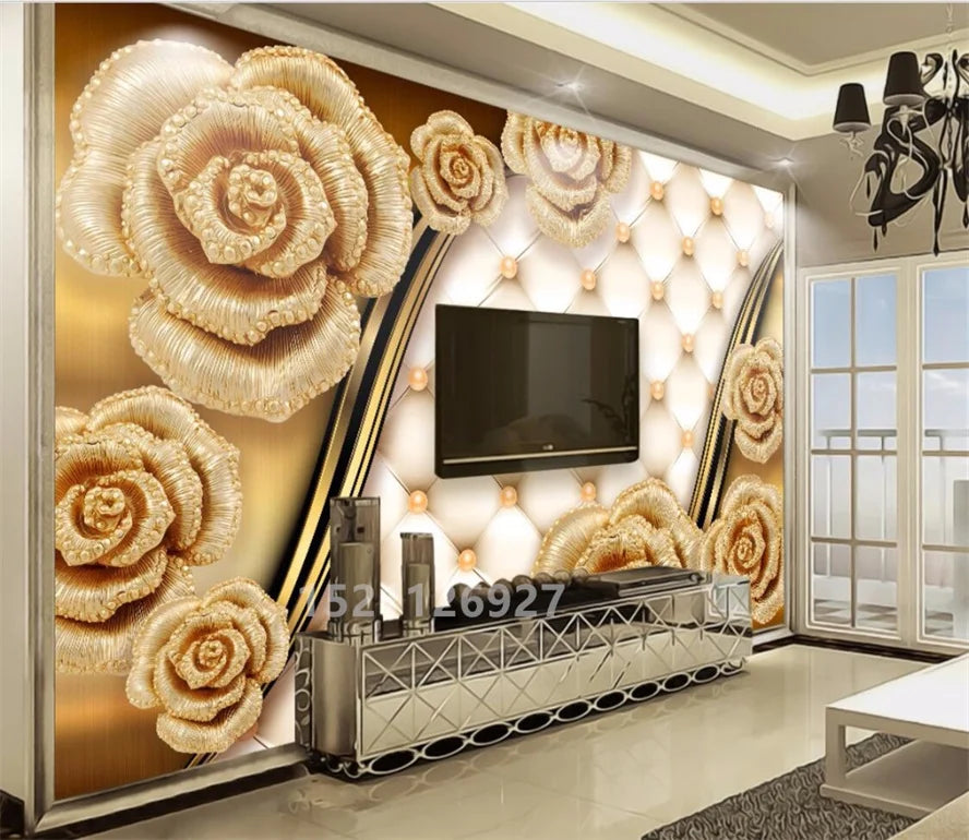 wellyu Custom 3D wallpaper luxury black dahlia soft bag jewelry обои TV background wall living room bedroom moisture wallpaper