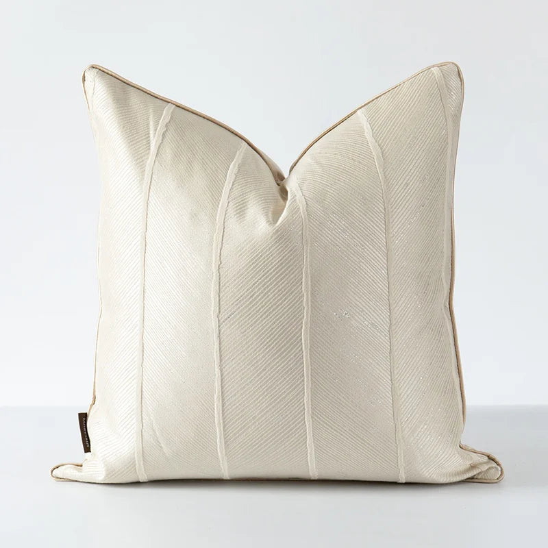 GUVINCI GALLERY Modern Simplicity Beige White Cushion Cover Herringbone Pattern Jacquard Pillowcase For Living Room Sofa Bedroom