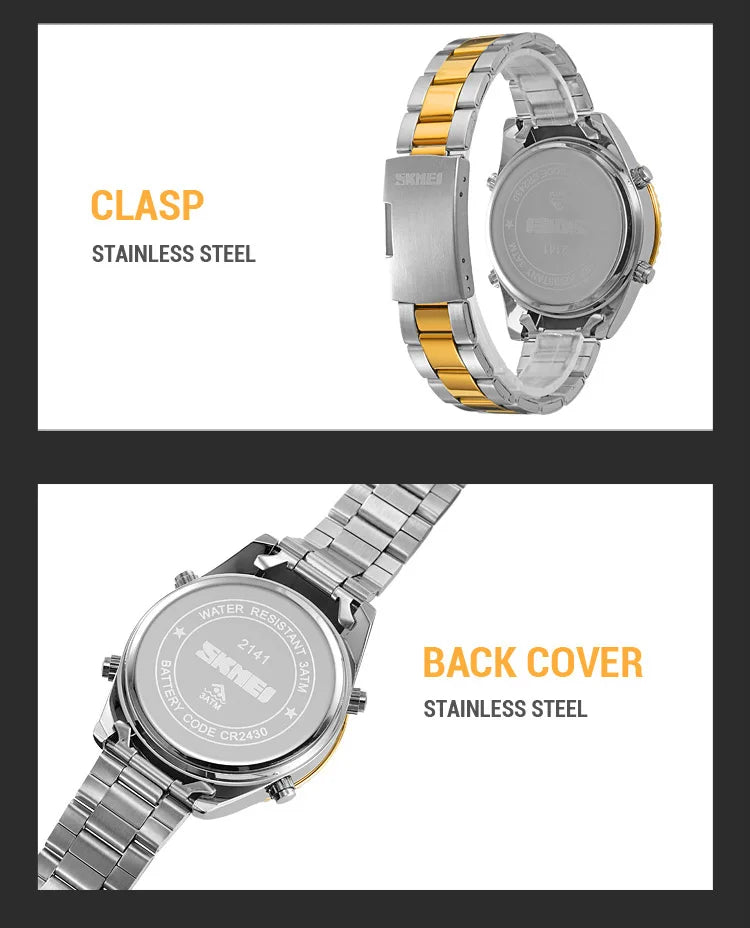 SKMEI 2141 Stainless Steel Digital Watche Muslim Azan Prayer Compass Clock Adhan Alarm Hijri Islamic Wristwatch with Back Light