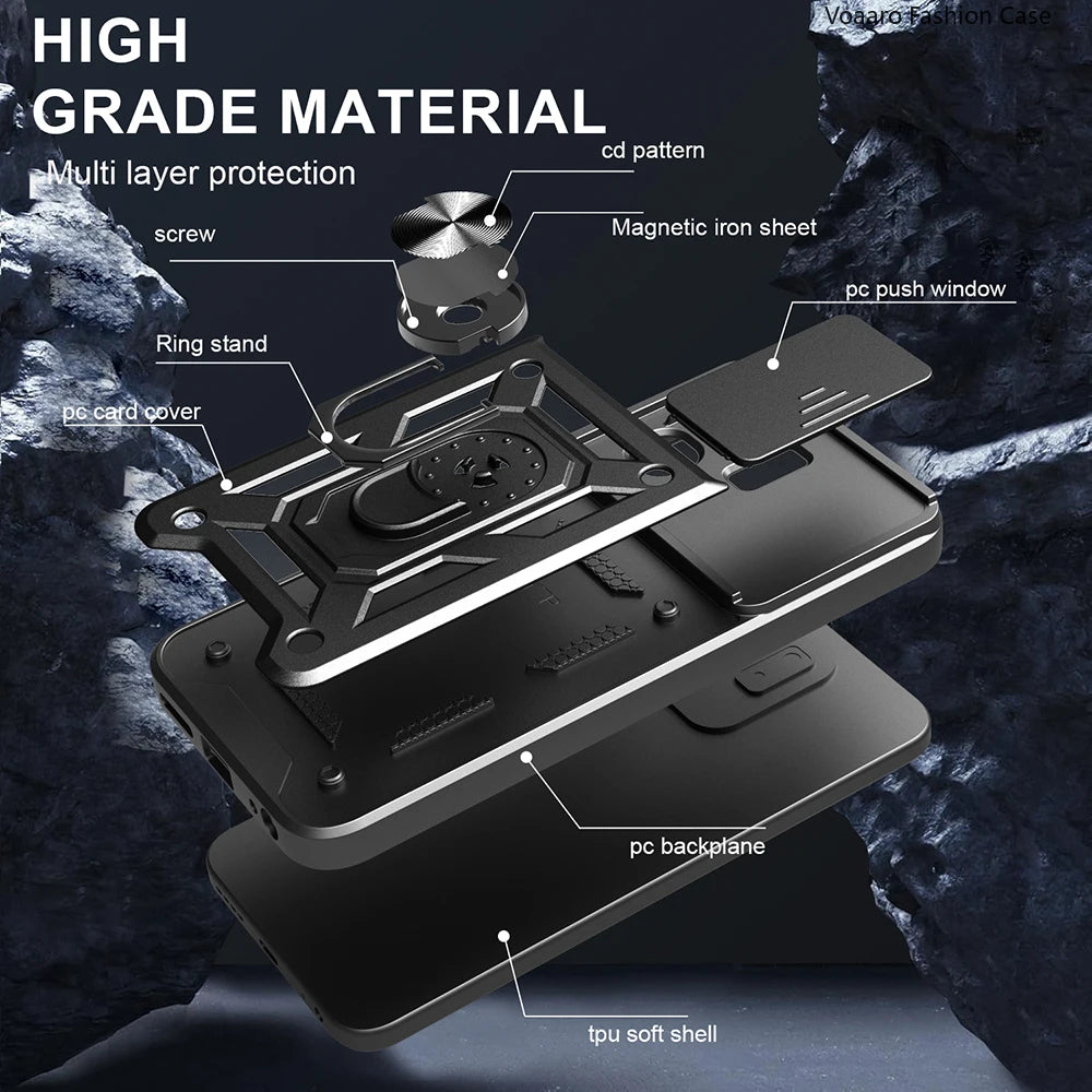 Slide Lens Camera Protect Armor Funda for Infinix Smart 9 Case Magnetic Rotate Ring Stand Holder Cover for Infinix Hot 50i Case