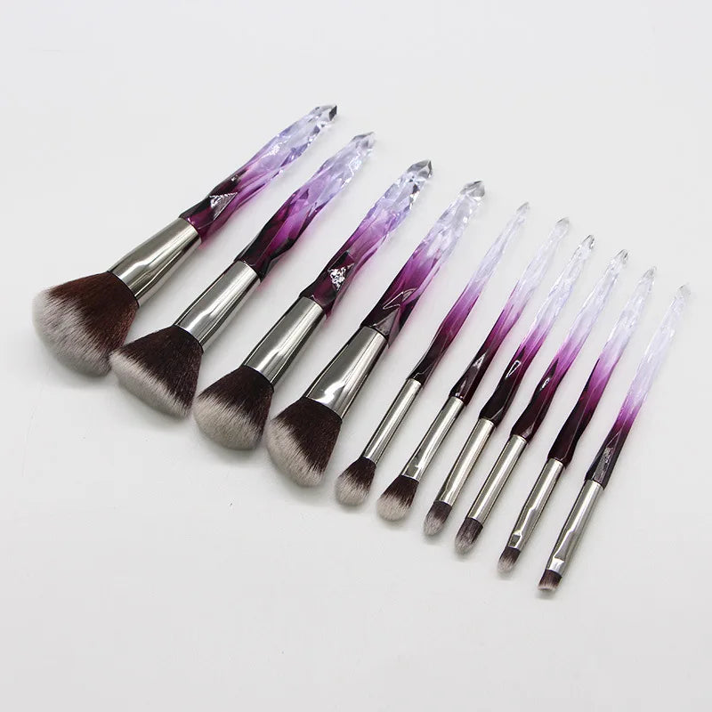 Makeup Brush Set 10Pcs Crystal Eyebrow Shadow Lip Pencil Blush Cosmetic Brushes Transparent Diamond Handle Novice Beauty Tools
