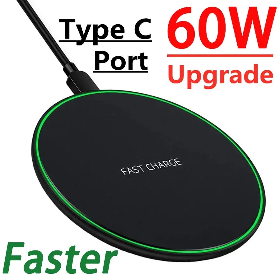 60W Wireless Charger Pad for iPhone 14 13 12 11 Pro Max X Samsung Xiaomi Huawei QC Power Bank Fast Charging Dock Station