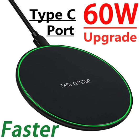 60W Wireless Charger Pad for iPhone 14 13 12 11 Pro Max X Samsung Xiaomi Huawei QC Power Bank Fast Charging Dock Station