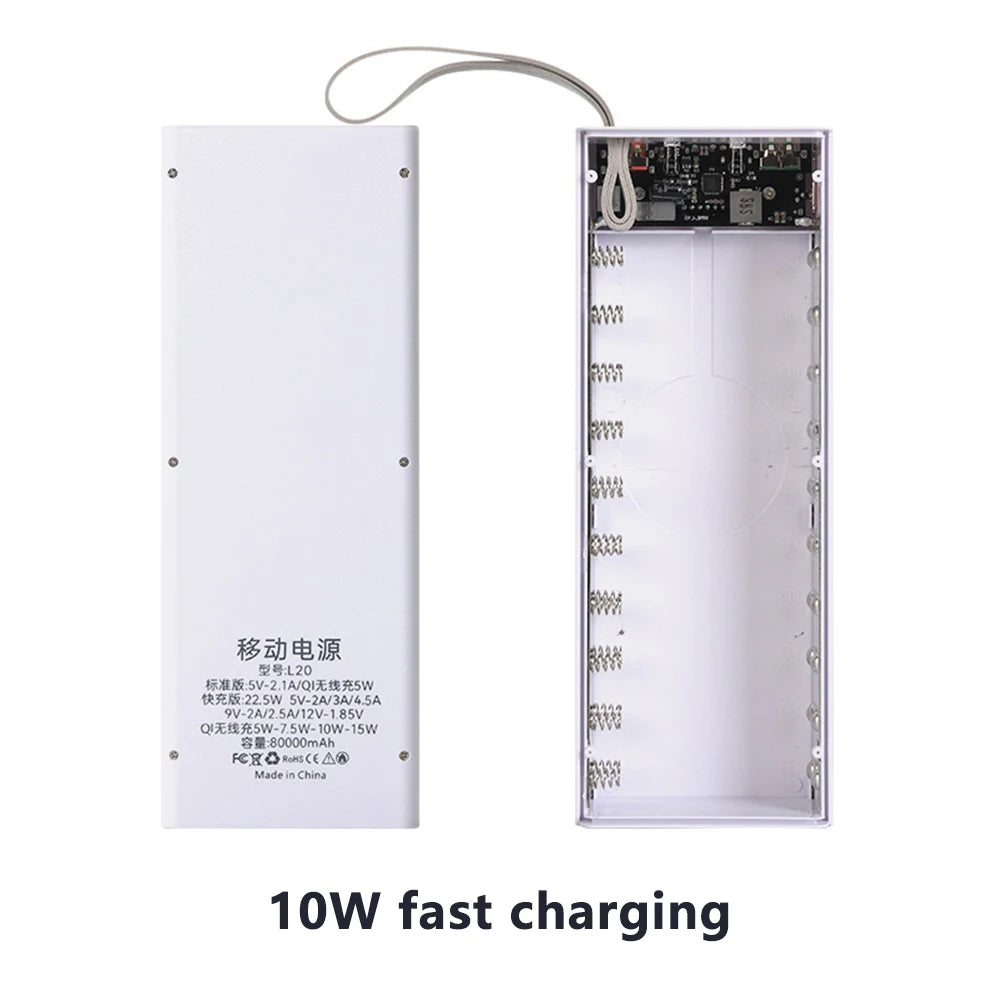 20x18650 Batteries Power Bank Case DIY Mobile Power Supply Battery Storage Boxes 22.5W Fast Charge With 15W Wireless Charging