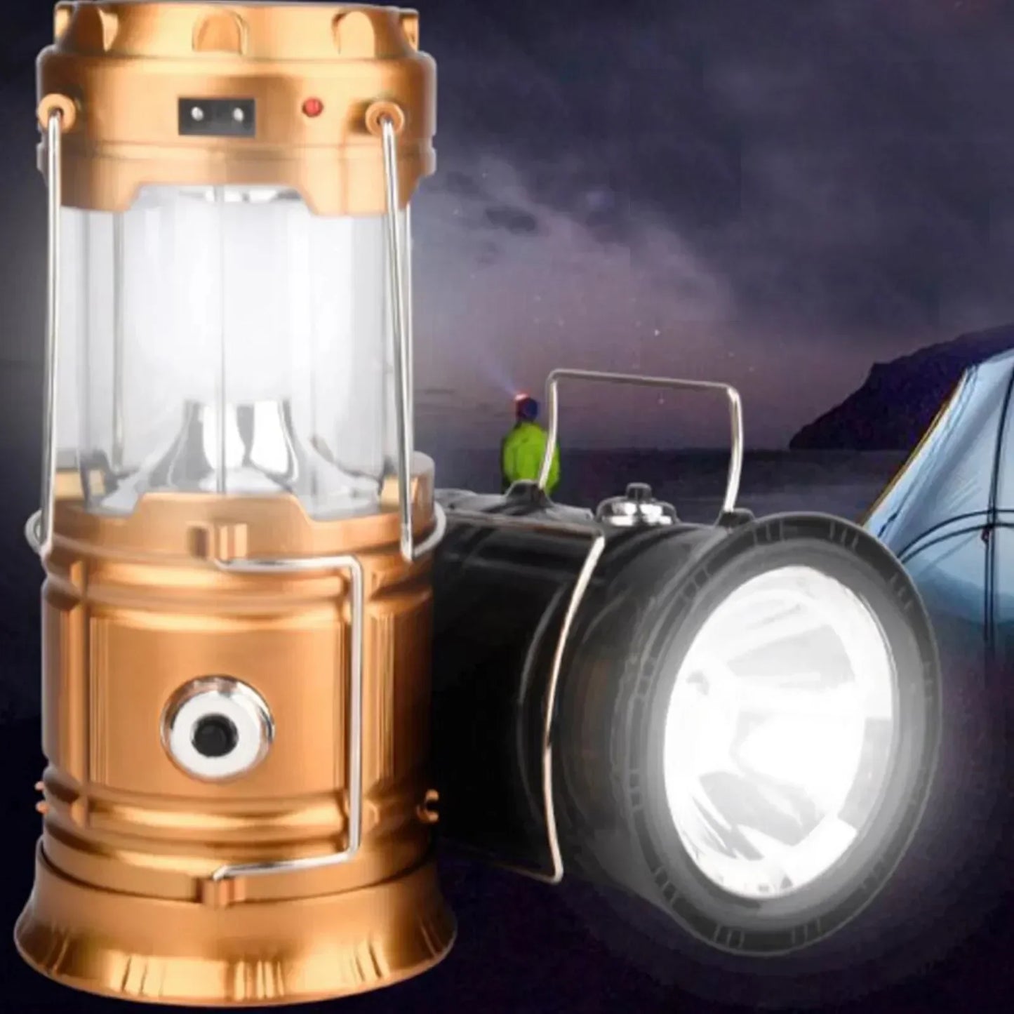 Solar Portable Lantern LED Flashlight Telescopic Torch Outdoor Camping Light Tent Lamp USB Rechargeable Emergency Work Light