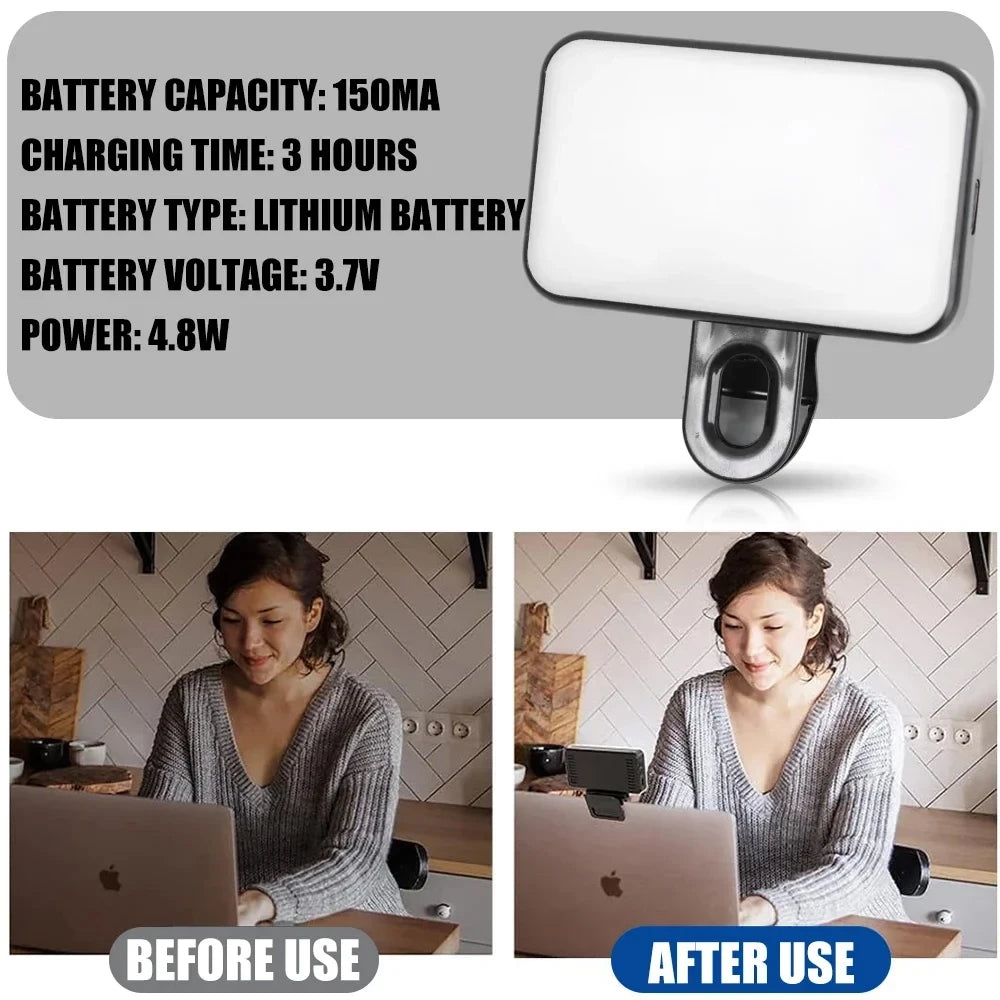 New Portable Mini Selfie Fill Light Rechargeable 3 Modes Adjustable Brightness Clip On For Mobile Phone Computer Fill Light