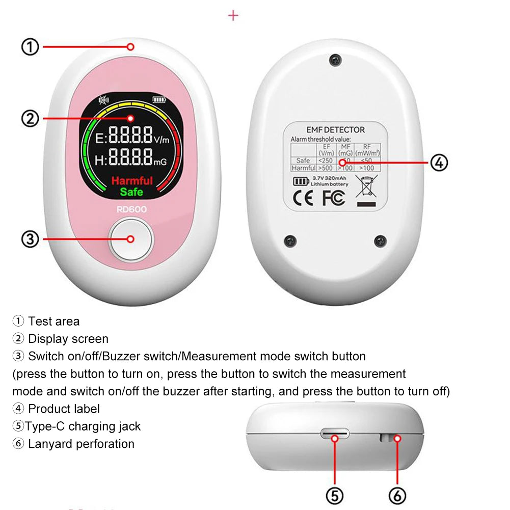 Sleek Design RD600 Electromagnetic Field Meter An Essential Gadget for Health Conscious Consumers Monitoring Radiation Levels