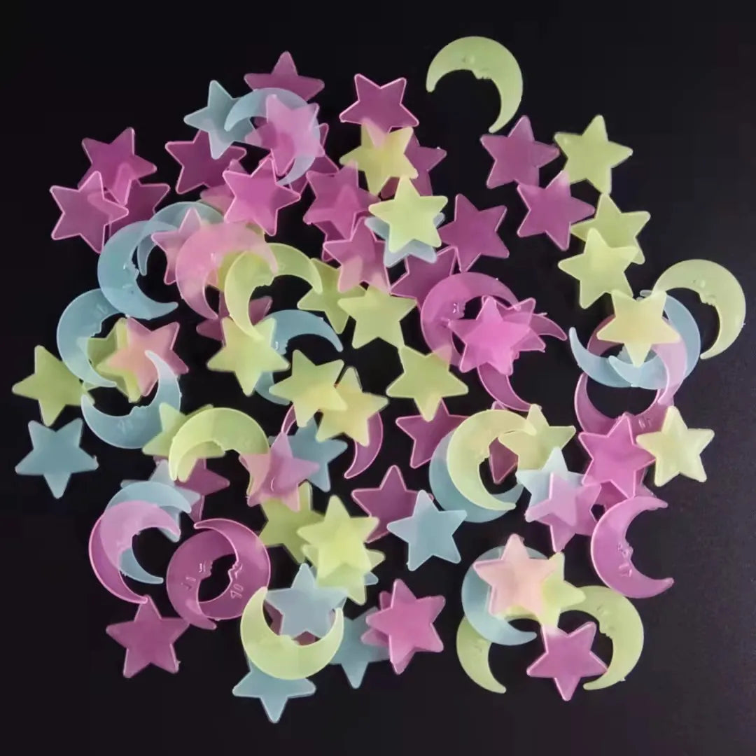 3D Hollow Star Energy Storage Fluorescent Glow In The dark Luminous On Wall Stickers For Kids Room living Room Decal