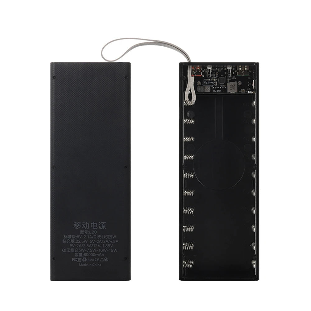 20x18650 Batteries Power Bank Case DIY Mobile Power Supply Battery Storage Boxes 22.5W Fast Charge With 15W Wireless Charging