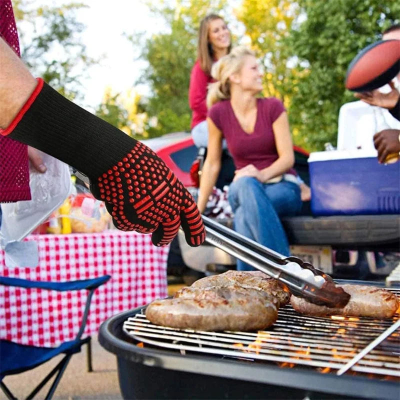 BBQ Gloves Fireproof Heat Resistant Oven Mitts Silicone Non-Slip Kitchen Grilling Gloves Barbecue Cooking Baking Smoker Gloves