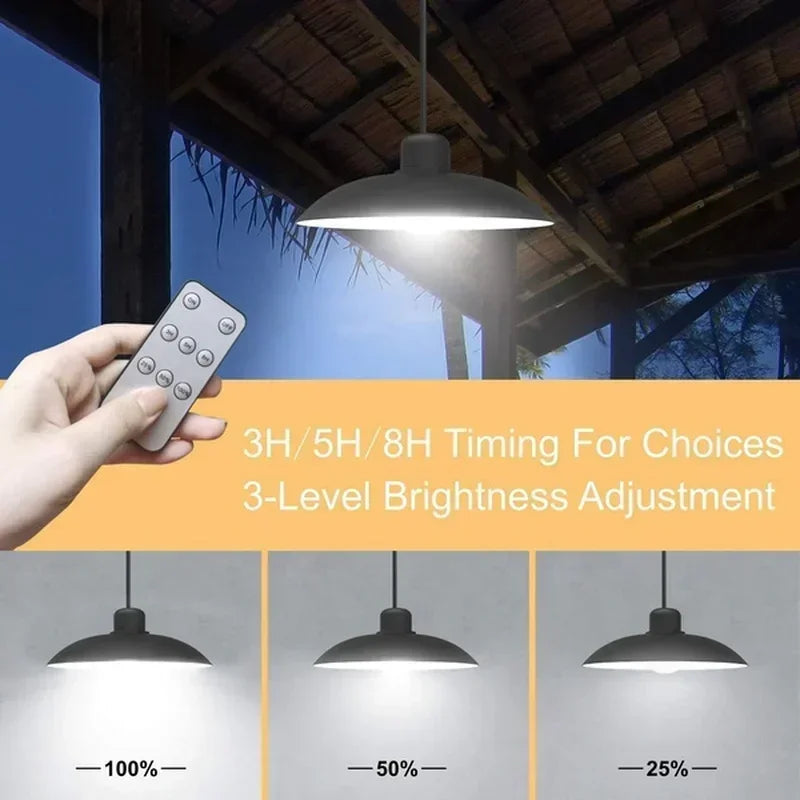2/1 Head Solar Pendant Light Remote Outdoor Lamp Waterproof Power Garden Chandelier Indoor Garden Yard Shed Barn LED with Remote