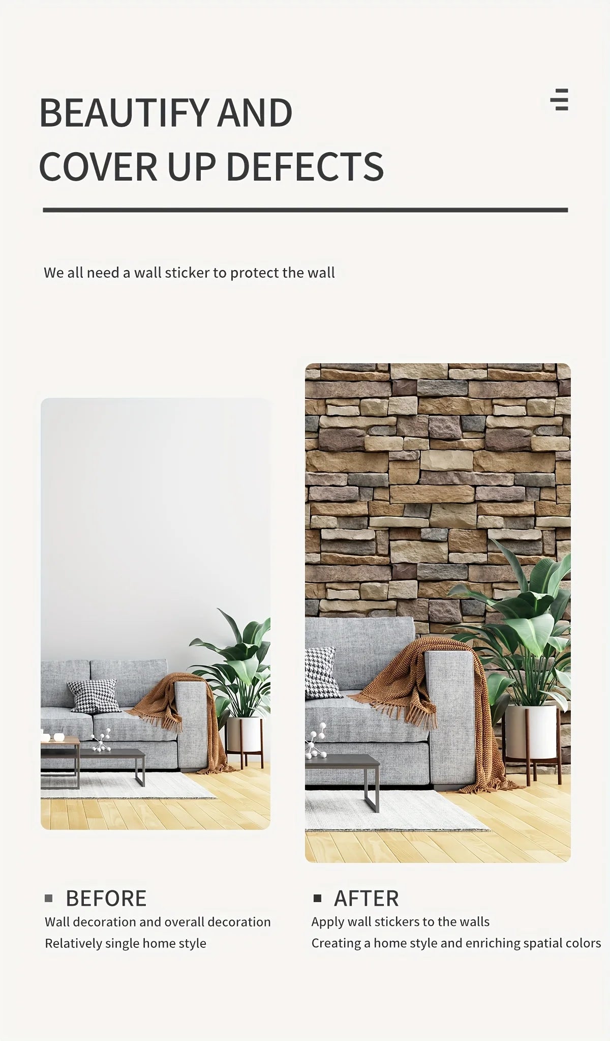 Vinyl Stone Pattern Decor Contact Paper for Home Decor Self Adhesive Waterproof Removable Wallpaper for Living Room Wall Decor