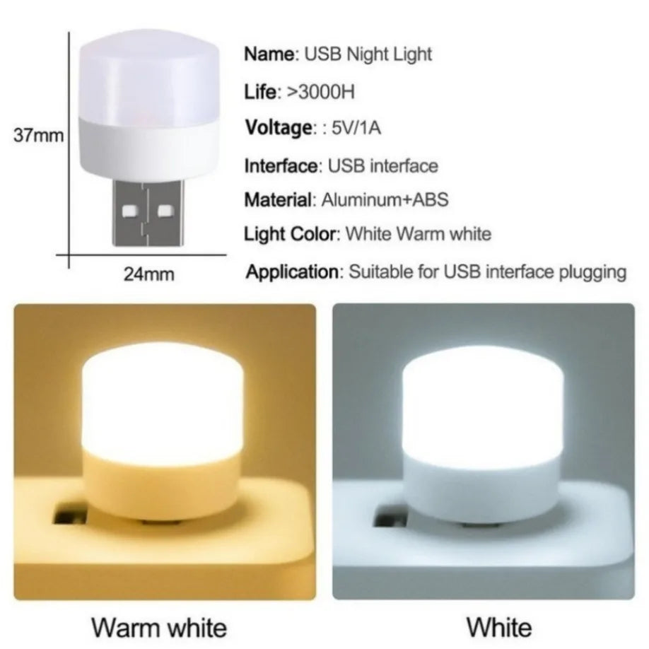 10pcs USB Plug LED Reading Lamps Eye Protection round Light for Computer Mobile Power Small Book Night Light