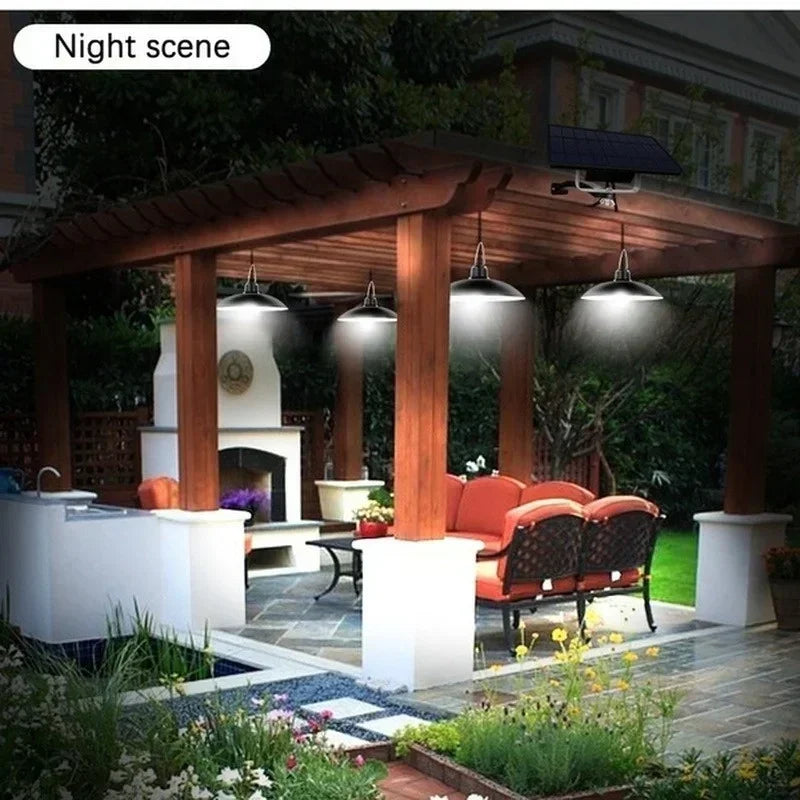 2/1 Head Solar Pendant Light Remote Outdoor Lamp Waterproof Power Garden Chandelier Indoor Garden Yard Shed Barn LED with Remote