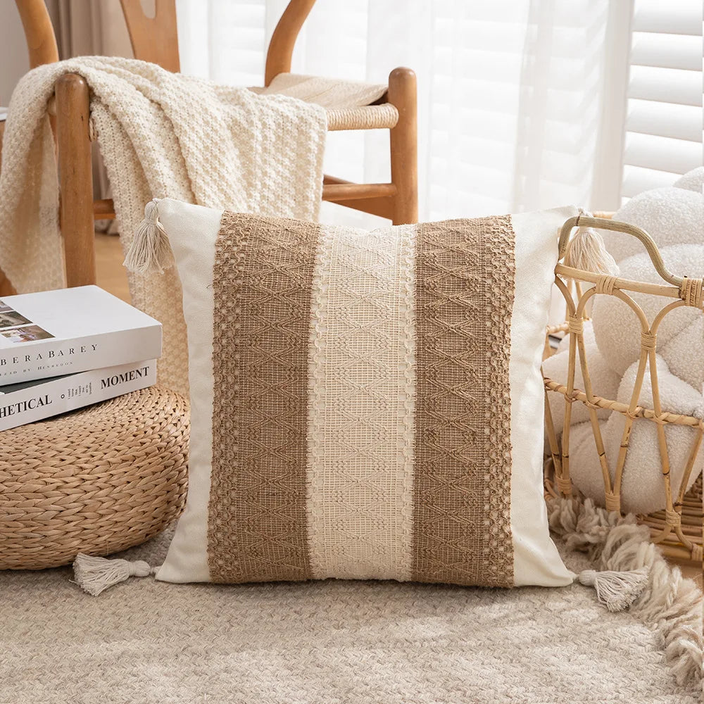 30x50/45x45cm Bohemian Linen Embroidered Fringed Throw Pillow Cover Waist Light Luxury Cushion Cover Pillowcase Home Decor