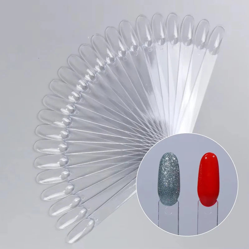 Clear Nature Black False Tips for Nail Art Display Oval Fan Style Nail Swatch Polish Stand Tips Practice Manicure Tools