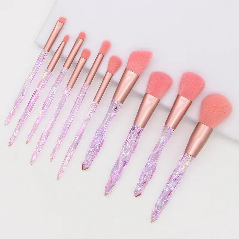 Makeup Brush Set 10Pcs Crystal Eyebrow Shadow Lip Pencil Blush Cosmetic Brushes Transparent Diamond Handle Novice Beauty Tools