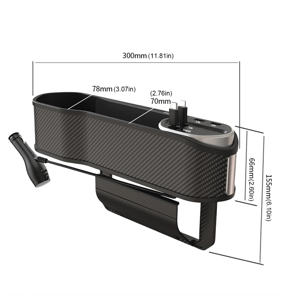 Car Seat Gap Filler Organizer USB Type-C Front Seat Console Side Pocket 10W Car Seat Gap Holder Multifunctional Wireless Charger