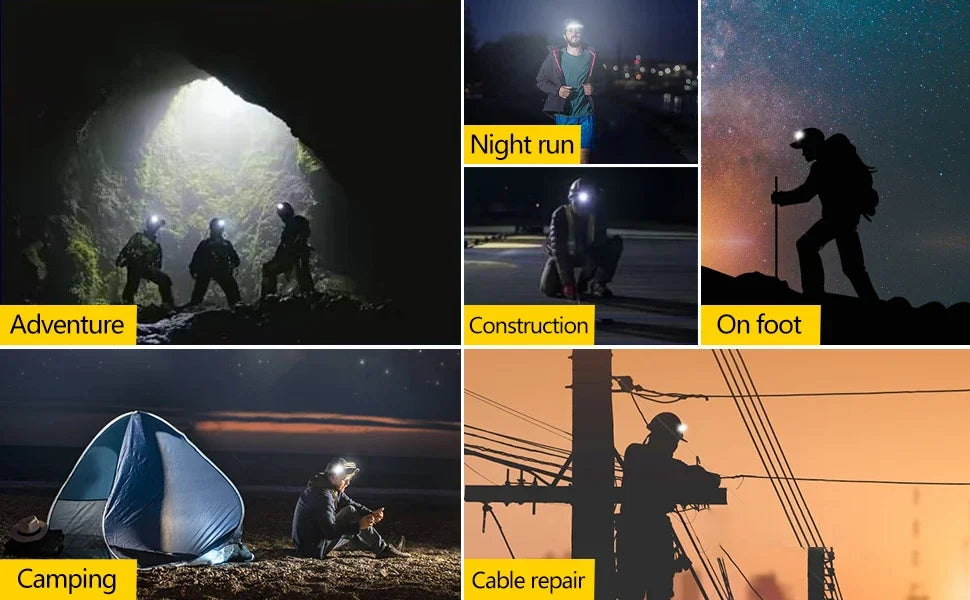 Head Led Light Sensor HeadLight Type-c Rechargeable Head Torch Light Front Led Head Flashlight Super Bright Waterproof Headlamp