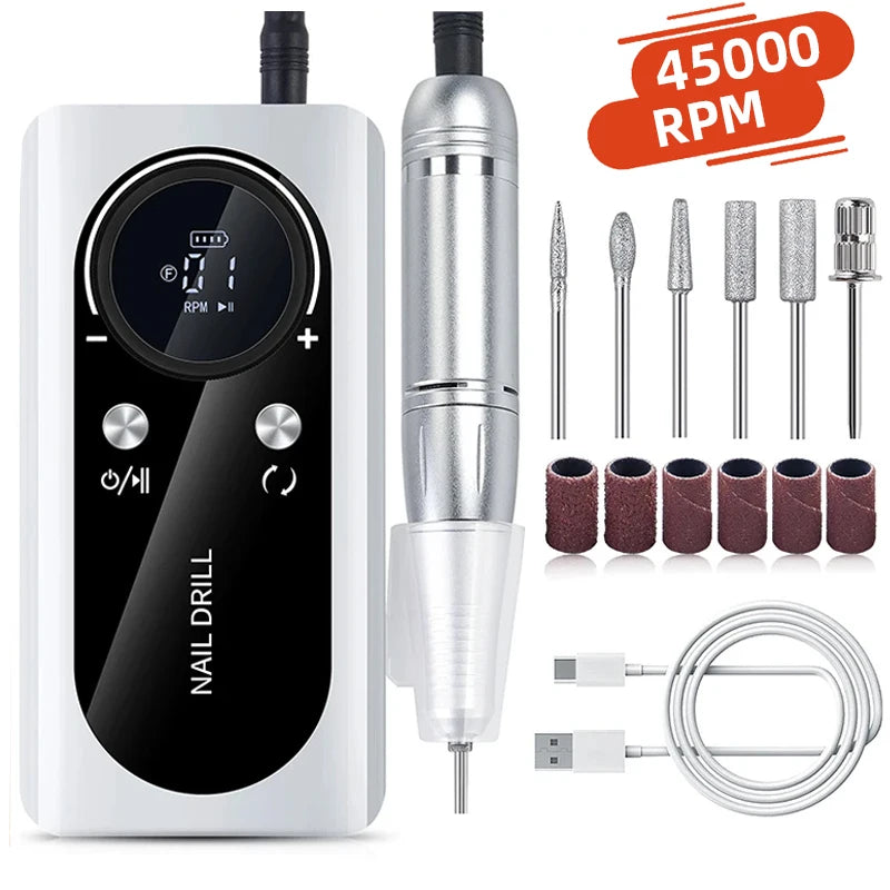 45000RPM Nail Drill Machine Kit Rechargeable Nail Sander Machine With Pause Mode Professional Electric Nail File for Manicure