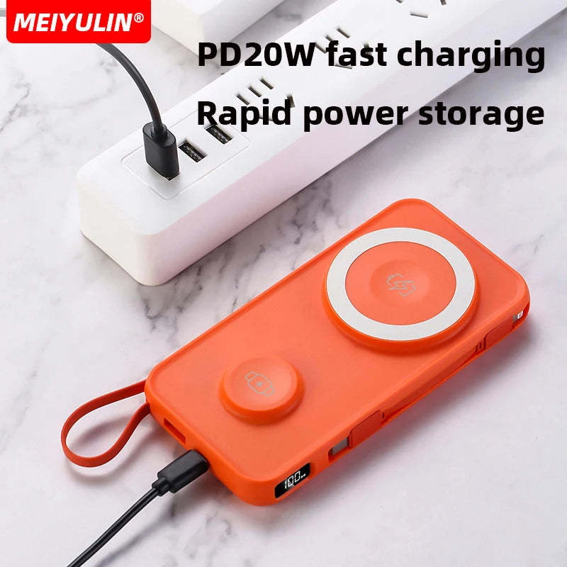 10000mAh Magnetic Wireless Power Bank With Cable Portable USB C Fast Charging External Battery For IPhone 15 Samsung Apple Watch