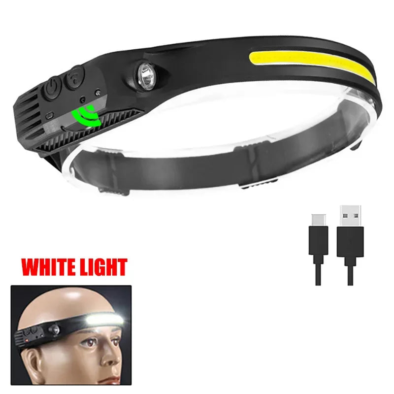 Head Led Light Sensor HeadLight Type-c Rechargeable Head Torch Light Front Led Head Flashlight Super Bright Waterproof Headlamp