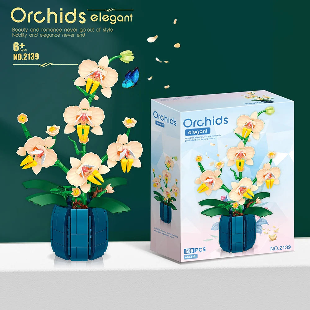 616PCS Orchid Building Blocks Flowers Bouquet Flower Blocks Bonsai Plant Model Bricks Romantic Home Decoration Toy For Kids Gift
