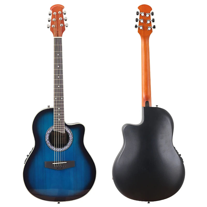Ovation Model 41 Inch Round Back Electric Acoustic Guitar Cutaway Design 6 Strings Folk Style With Pick Up