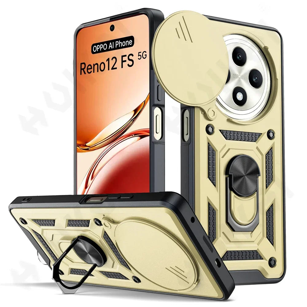 Case for OPPO Realme 13 12 Pro Plus Reno 12 Pro 12F Camera Lens Phone Case Ring Stand Armor TPU Antill Silicone Rotate Cover